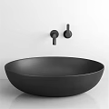 Black Round Modern Minimalist Washbasin With Wall Mounted Faucet And Knobs