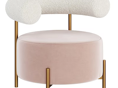 Stylish Single Sofa With Fluffy Curved Armrests Pink Velvet Seat And Golden Legs 3d model