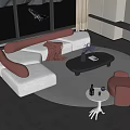 Modern Sofa And Coffee Table Set With White Red Upholstery Black Table And Cozy Blanket