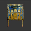 Ancient Egyptian Style Gold Chair With Blue Decorations Ornate Armrests And Intricate Carvings
