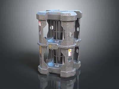 Industrial Heavy Duty Metal Machinery Part With Cast Iron Structure And Grid Holes 3d model