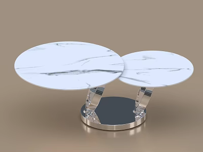 Modern Round Coffee Table With Double Tiered Marble Top And Silver Metal Base 3d model
