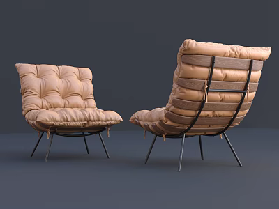 Beige Padded Lounge Chairs With Modern Metal Legs And Comfortable Design 3d model