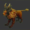 Mythical Creature Character with Horned Helmet Orange Fur and Red Eyes in Ferocious Stance