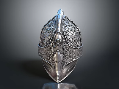 Ancient Silver Helmet With Intricate Decorative Carvings And Ornate Medieval Design 3d model