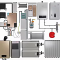 Various Types Of Modern Kitchen Appliances Including Water Heaters Radiators And Control Panels