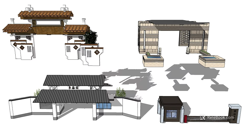 Traditional Chinese Entrance Gate Design With Tile Roof Carved Details And Stone Structure 3d model 