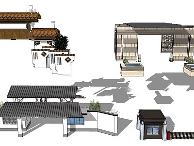Traditional Chinese Entrance Gate Design With Tile Roof Carved Details And Stone Structure 3d model