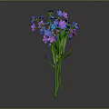 Vibrant Flower Bouquet with Blue Purple Petals Green Stems Leaves in Green Vase on Gray Background