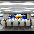 Modern Conference Room With Large Display Screens Earth Map Data Visualization Tables And Chairs 3d model