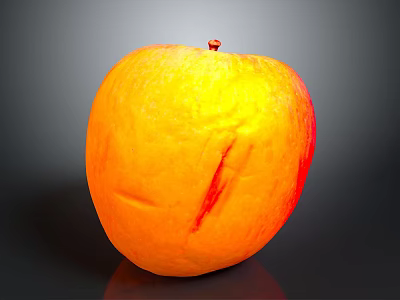 Household Fresh Orange Apple With Red Stripes On Black Surface And Reflection 3d model
