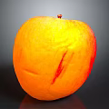 Household Fresh Orange Apple With Red Stripes On Black Surface And Reflection