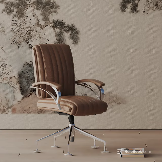 Stylish Brown Office Chair With Armrests And Metal Frame For Modern Workspace 3d model 