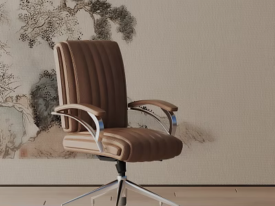 Stylish Brown Office Chair With Armrests And Metal Frame For Modern Workspace 3d model