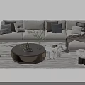 Modern Sofa and Coffee Table Combination With Plush Pillows Marble Table and Decorative Plants 3d model