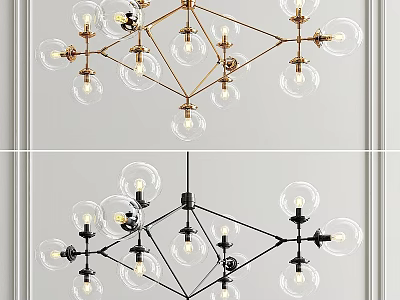 Modern Geometric Chandelier With Gold Black Frame And Transparent Glass Globe Design 3d model