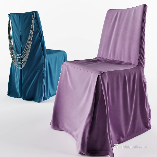 Stylish Dining Chairs With Blue And Purple Satin Slipcovers For Modern Home Decor 3d model 