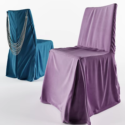 Stylish Dining Chairs With Blue And Purple Satin Slipcovers For Modern Home Decor 3d model