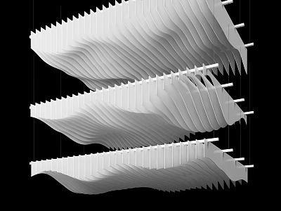 Modern Wavy White Ceiling Interior Design With Suspended Decorative Panels 3d model