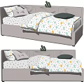 Soft Light Colored Kids Bed With Upholstered Headboard And Cactus Pattern Bedding 3d model