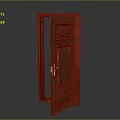 Open Red Wooden Main Door With Solid Wood Frame And Metal Handle 3d model