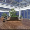 Bright Leisure Area With Wooden Seats Large Windows Green Plants And Glass Ceiling
