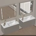 Modern Double Bathroom Vanity Cabinet With LED Mirror Ceramic Sink And Storage Cabinets 3d model