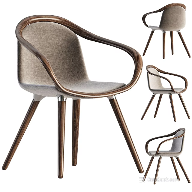 Stylish Modern Leisure Chair With Wooden Armrest And Comfortable Fabric Cushion 3d model 