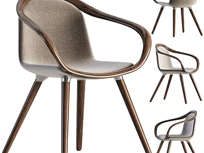 Stylish Modern Leisure Chair With Wooden Armrest And Comfortable Fabric Cushion 3d model