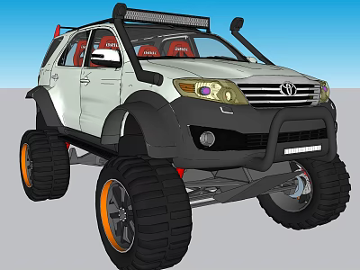 Modified White SUV with Large Tires Orange Rims Roof Lights Red Seats Black Bumper Design 3d model