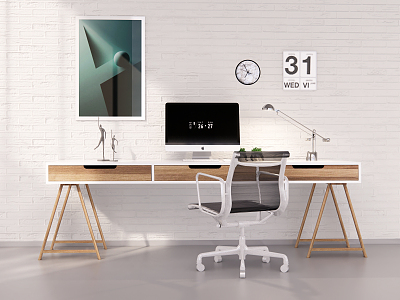 Modern desk and chair computer desk and chair combination 3d model