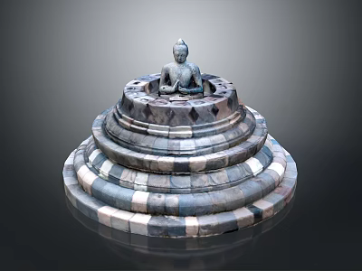 Incredible Landscape Featuring Buddha Statue on Multi Tiered Circular Stone Platform with Black White Stripes 3d model