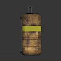 Vintage Brown Suitcase With Yellow Tape Handprint And Warning Labels