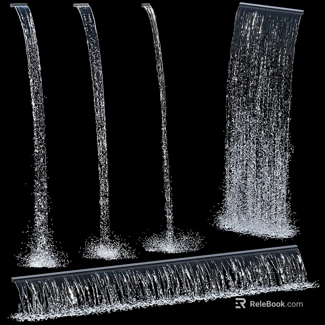 Dynamic Water Fountain With Vertical Streams And Splashing Droplets On Black Background 3d model 