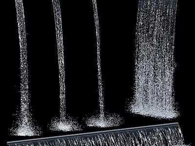 Dynamic Water Fountain With Vertical Streams And Splashing Droplets On Black Background 3d model
