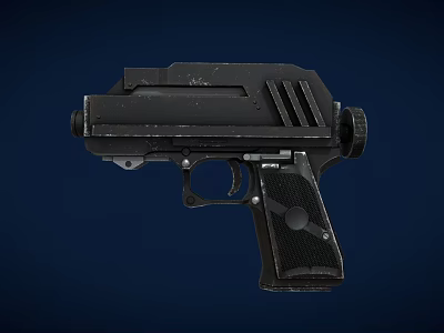 Black Futuristic Metallic Pistol With Textured Grip And Sleek Barrel Design 3d model