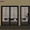 Modern Interior Sliding Doors With Glass Panels Decorative Patterns And Black Frames 3d model