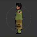Traditional Outfit Character With Green Shirt Striped Skirt Black Hat And Black Shoes Standing