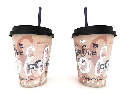 Paper Cup With Black Lid And Straw Featuring Coffee Tea And Macchiato Prints 3d model