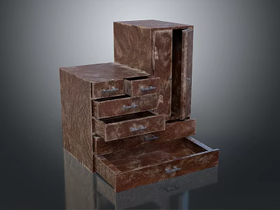 Modern Dark Brown Wooden Chest Of Drawers With Multiple Drawers And Open Compartment 3d model