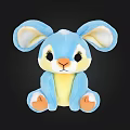 Blue Plush Rabbit Toy With Large Ears Yellow Belly And Orange Paws On Black Background