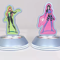 Two Colorful Anime Character Standee Displays With Illuminated Silver Bases