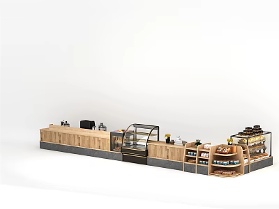 Wooden Display Shelving Unit With Glass Showcase And Tiered Product Racks 3d model