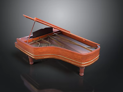 Classic Wooden Grand Piano With Open Lid And Carved Decorative Details 3d model