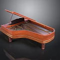 Classic Wooden Grand Piano With Open Lid And Carved Decorative Details