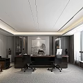 Modern Office Interior Design With Large Windows City View Desk Black Chairs And Wall Art