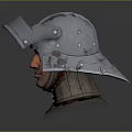 Armored Character With Medieval Metal Helmet Leather Neck Guard And Visible Face Headshot