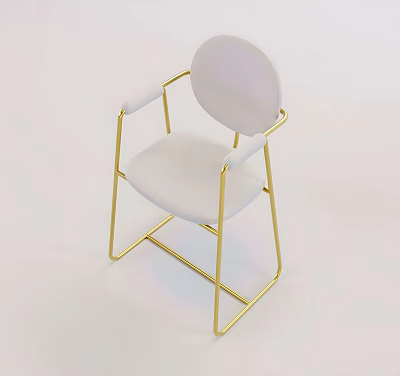 Modern Leisure Accent Chair With White Cushioned Seat And Gold Metal Frame 3d model
