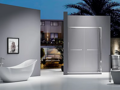 Elegant Modern Shower Sauna Bathroom With Glass Enclosure White Bathtub And Wall Art 3d model