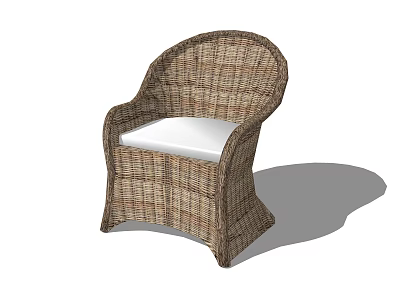 Woven Rattan Outdoor Seating Chair With White Cushion And Curved Back Design 3d model